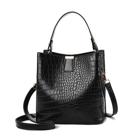 New Fashion Large-Capacity Crocodile Design Ladies Bucket Handbag Zipper Closure Portable PU Lining Single Strap Shoulder Bag