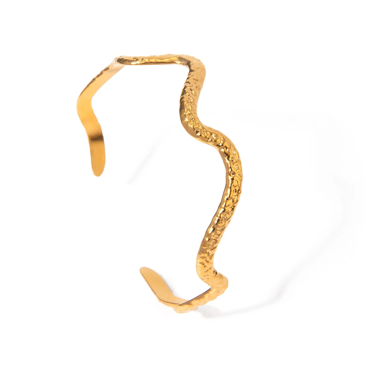 J&D Jewelry Hammered Texture Wave Irregular Cuff Bangle 18K Gold Plated Stainless Steel  Opening Bangle
