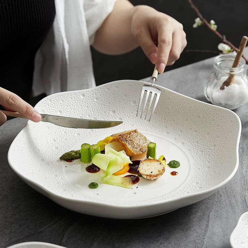 Ceramic Dinner Plate Simple Western Food Pasta Spaghetti Soup Fruit Dessert Serving Show Plate Cold Dish Restaurant Tableware