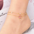 Wholesale Double Layer Foot Chain Anklet Waterproof Pink Lotus 18k Gold Plated Stainless Steel Anklets for Women
