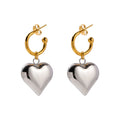 J&D Trendy Stainless Steel Heart-Shaped Earrings 18K Gold Plated for Wedding or Fashion Geometric Style