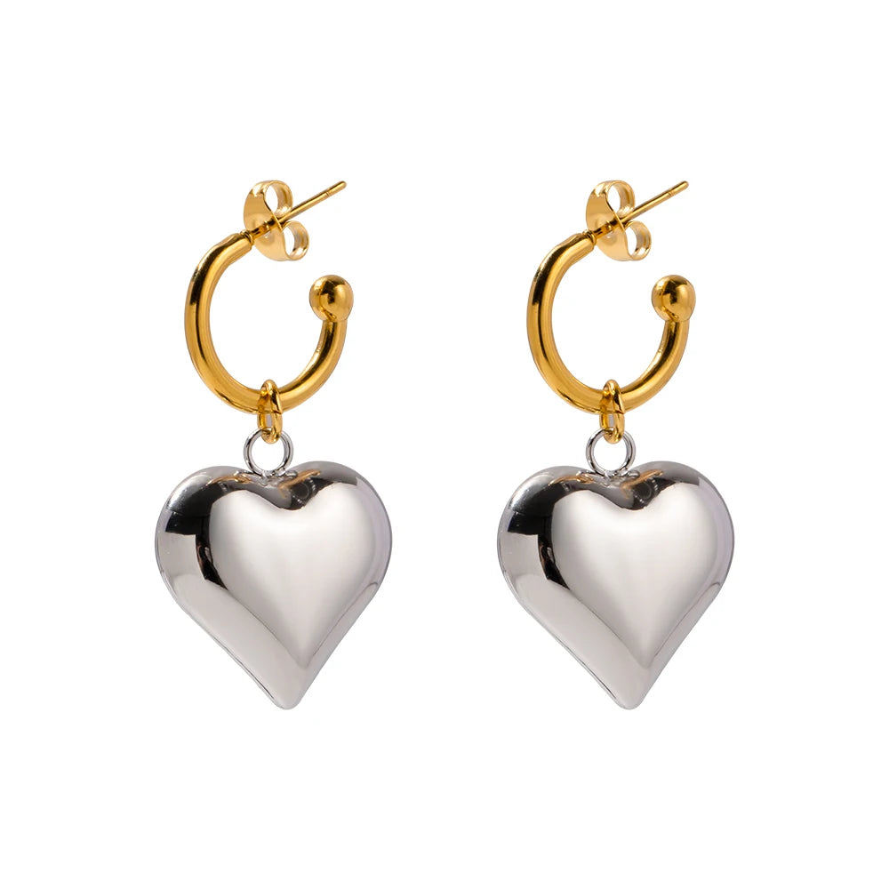 J&D Trendy Stainless Steel Heart-Shaped Earrings 18K Gold Plated for Wedding or Fashion Geometric Style