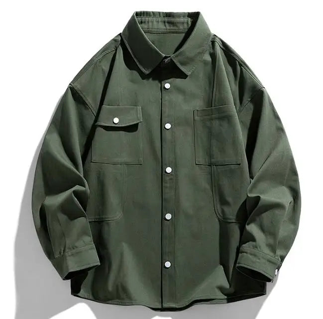 Custom Cotton Workwear Mens Long Sleeve Work Cargo Shirts Green Black Button up Shirt Jacket for Men