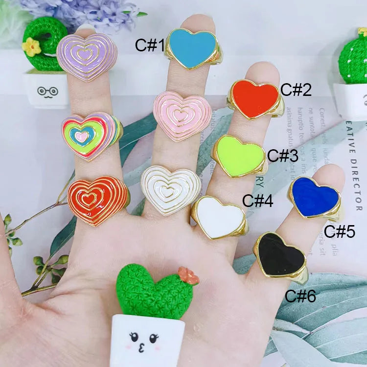 RA1128 NEW 18k Gold Plated Neon Colorful Enamel Rainbow Multi Colored Love Heart Rings