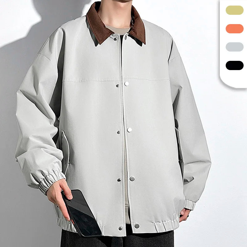 Men's Casual Custom Logo Windbreaker Jacket With Contrast Color Collar Elastic Cuff and Hem Turn Down Collar Jacket