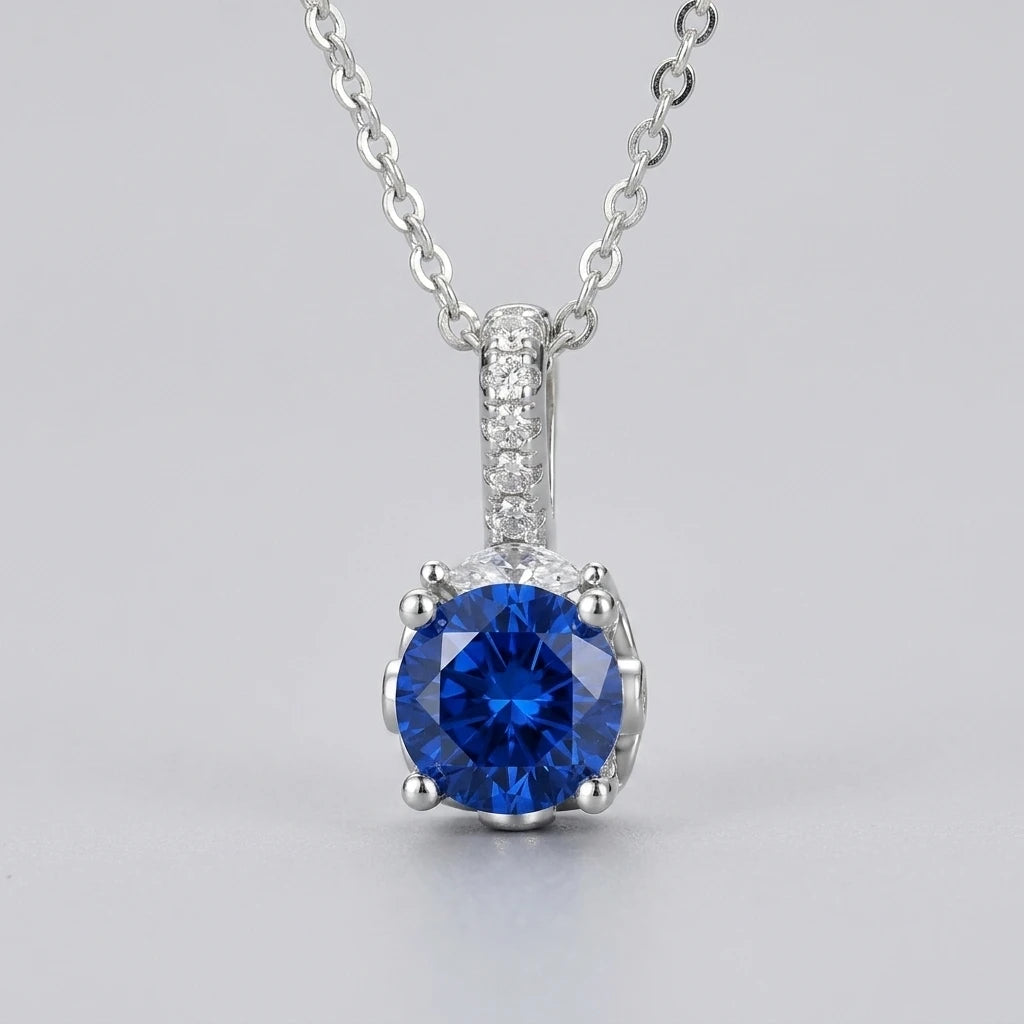 QX Support Artwork & Samples Minimalist Zircon Stone 925 Sterling Silver Fine Jewelry Blue Birthstone Women Pendant Necklaces
