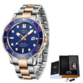 LIGE LG8936 Men's Watches with Date Silver Stainless Steel Analog Watches for Men Classic Rotatable Bezel Men's Cuff Watches