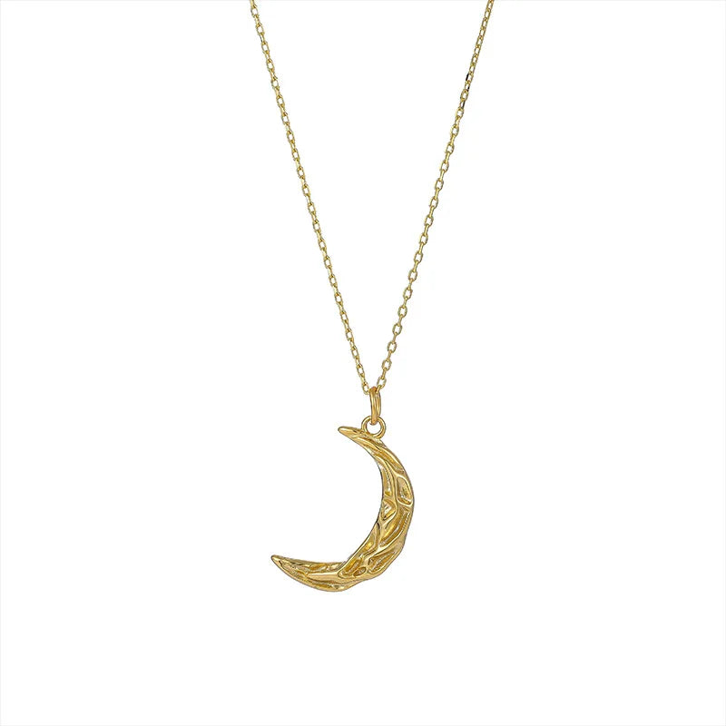 Fashion Minimalist Jewelry 925 Sterling Silver Moon Pendant Necklace Irregular Uneven Surface Moon Gold Plated Necklaces Women