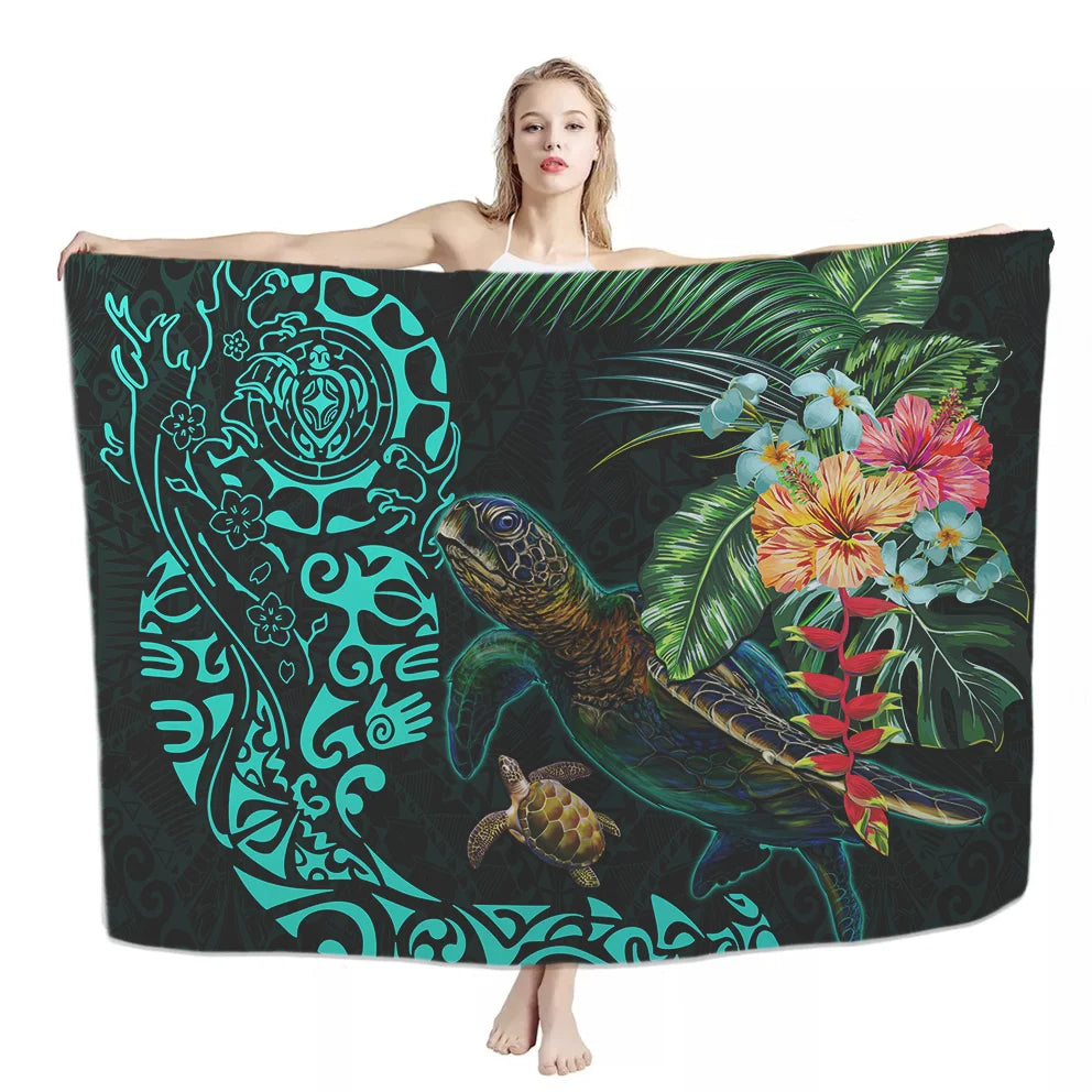 Dropship Custom Lavalava Hawaii Super Soft Rayon Fabric Polynesian Guam Design Wholesale Sarong Pareo Beachcover up Beach Towels