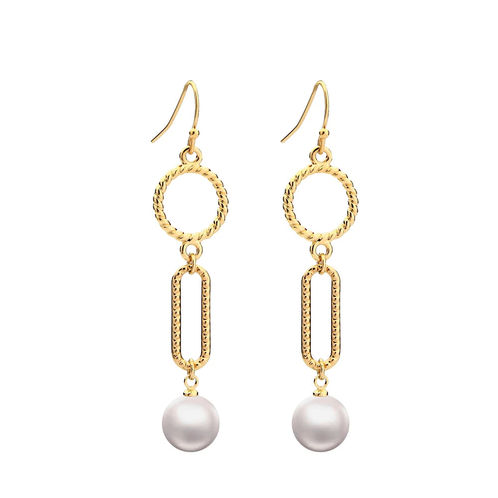 OEM Elegant Round Simulated Pure Love Pearl Drop Earrings for Women Gold Color Copper Fashion Jewelry Trendy Style Brass Brincos