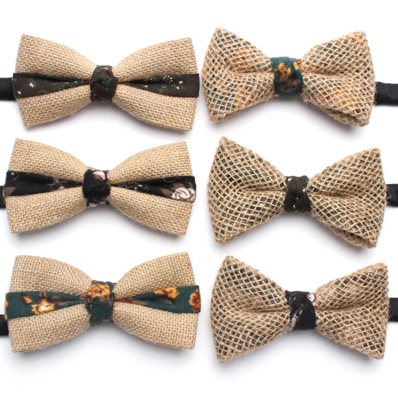 New Fashion Cotton and Hemp Bow Tie Unisex Personalized Bowtie for Parties Wholesale