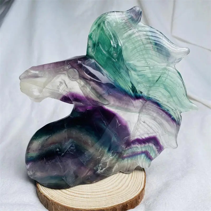 Wholesale Natural Hand Carved Rainbow Fluorite Horse Crystal Unicorn Crafts for Home Decoration