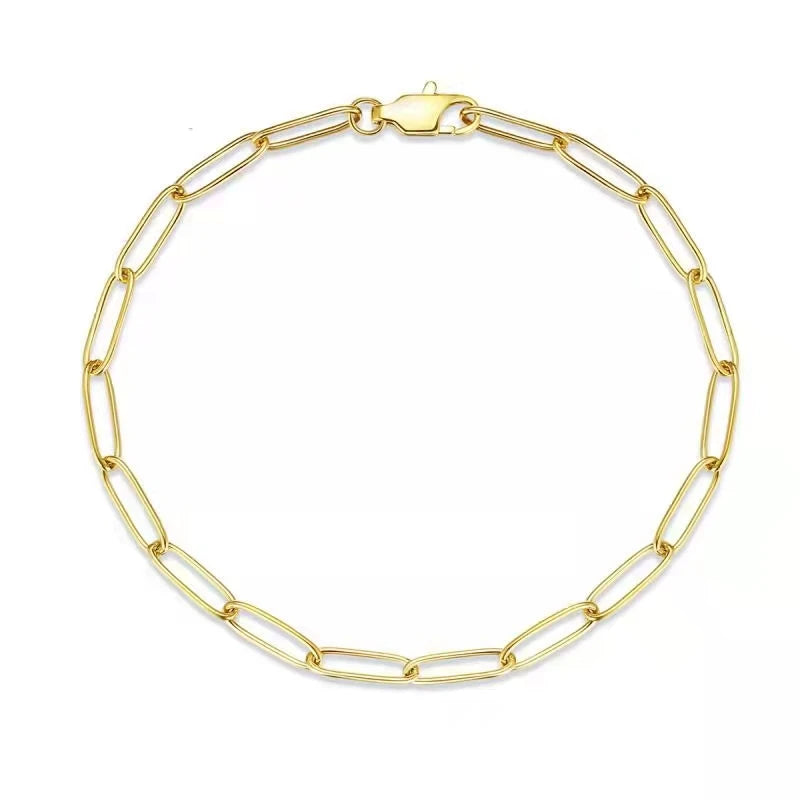 Wholesale Custom Stainless Steel Flat Rectangle Geometric Chain 14K 18K Gold Plated Paper Clip Paperclip Link Chain Bracelet