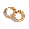 European and American Fashion Minimalist Stainless Steel Round Half Inlaid Zircon Hoop Earring Female