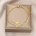 G2447 Wholesale 18K Gold Plated Titanium Steel Double Layer Dainty Charm Love Heart Anklet for Women Fashion Jewelry Anklets