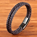 European Jewelry Braided Black Leather Bracelet 316L Stainless Steel Clasp Hardware Infinity Accessory Bangle for Men
