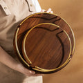 Creative Acacia Wood Rectangular Dinner Plate Fruit Snack Dessert Wooden Serving Tray With Stainless Steel Handle