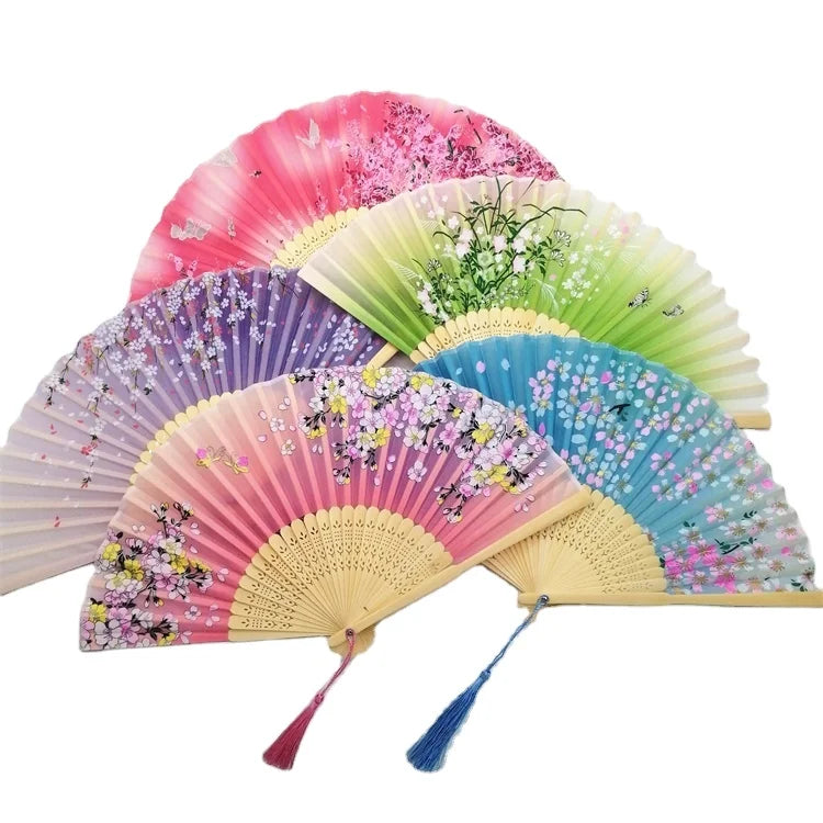 Chinese High Quality Folding Dancing Wedding Party Silk Bamboo Hand Fans