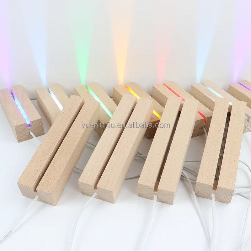 Wholesale Double Slot USB 3D Lamp Base Natural LED Oval Wood Lamp Base