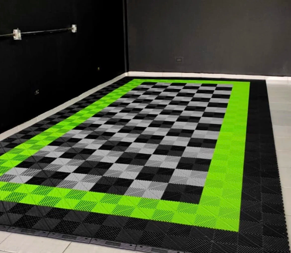 Eco-Friendly Anti-Slip Interlocking Garage Floor Tiles Rigid Modular Plastic for Indoor Car Detailing Workshop Graphic Design