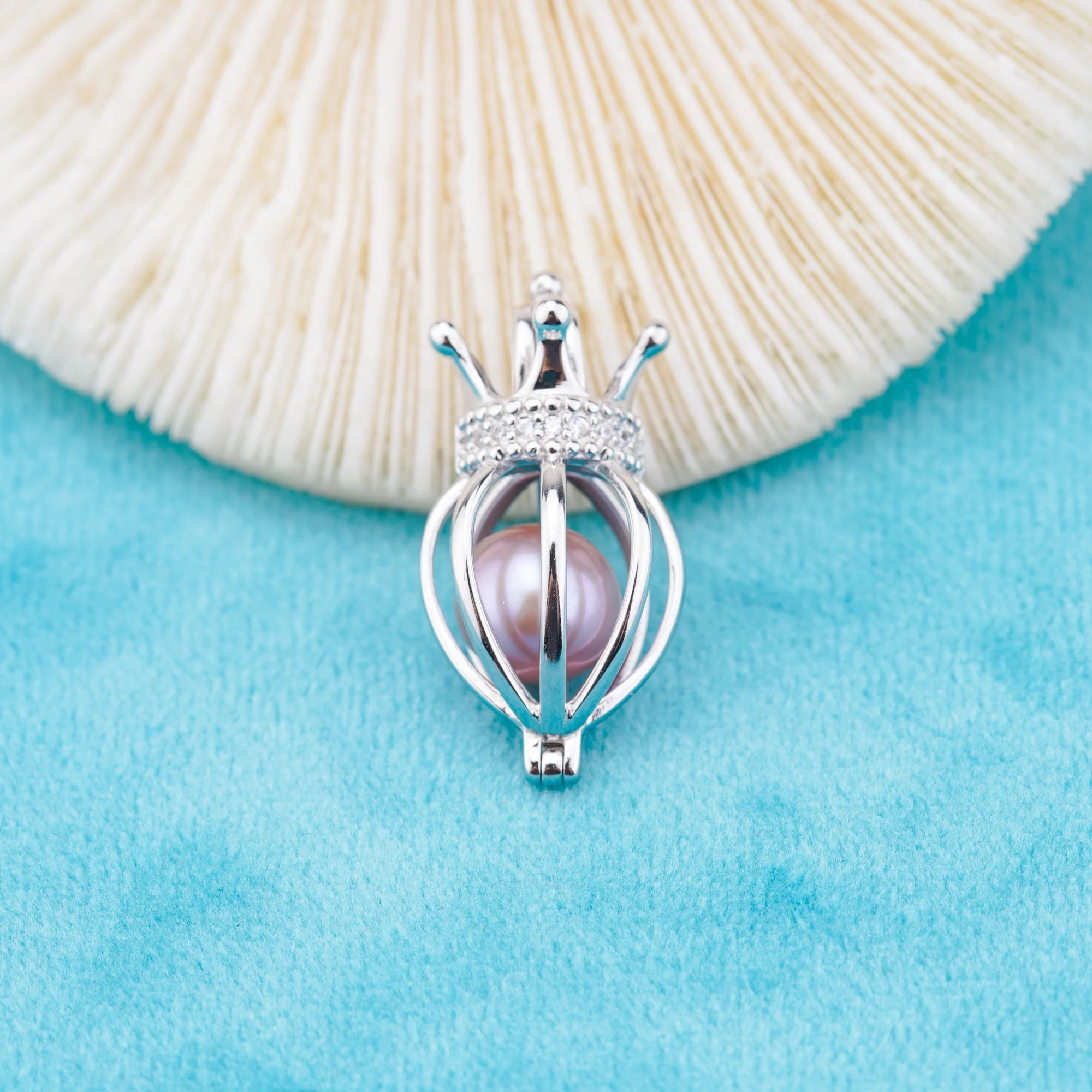 C030102 Sterling Silver Freshwater Pearl Cage Pendant Necklace Jewelry Locket for Pearl Party