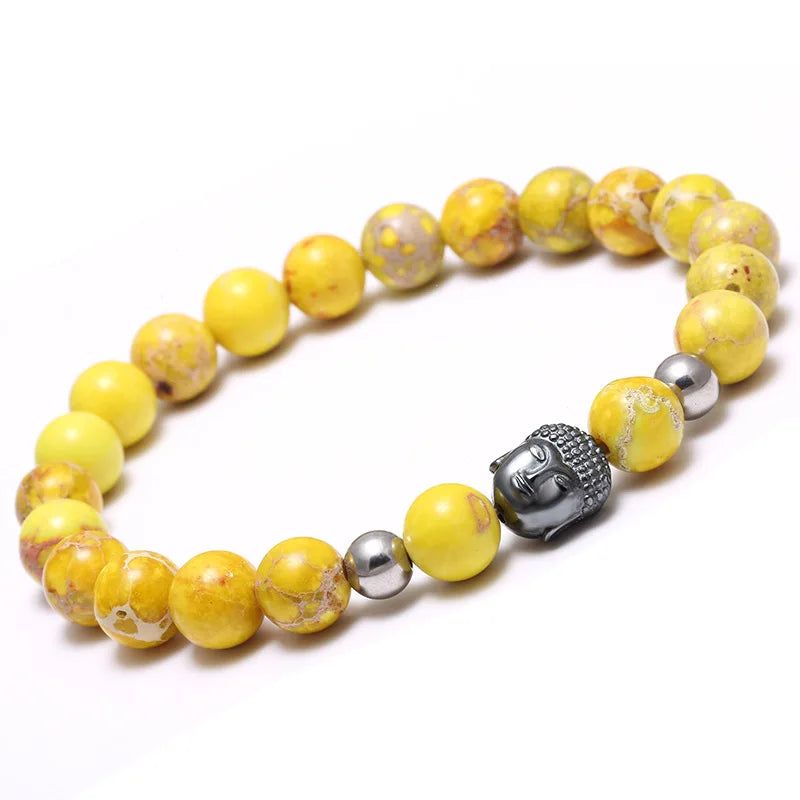 Hot Sale Handmade Black Buddha Head Charm Bracelet Natural 8mm Healing Yoga Beads Buddha Bead Elastic Bracelet