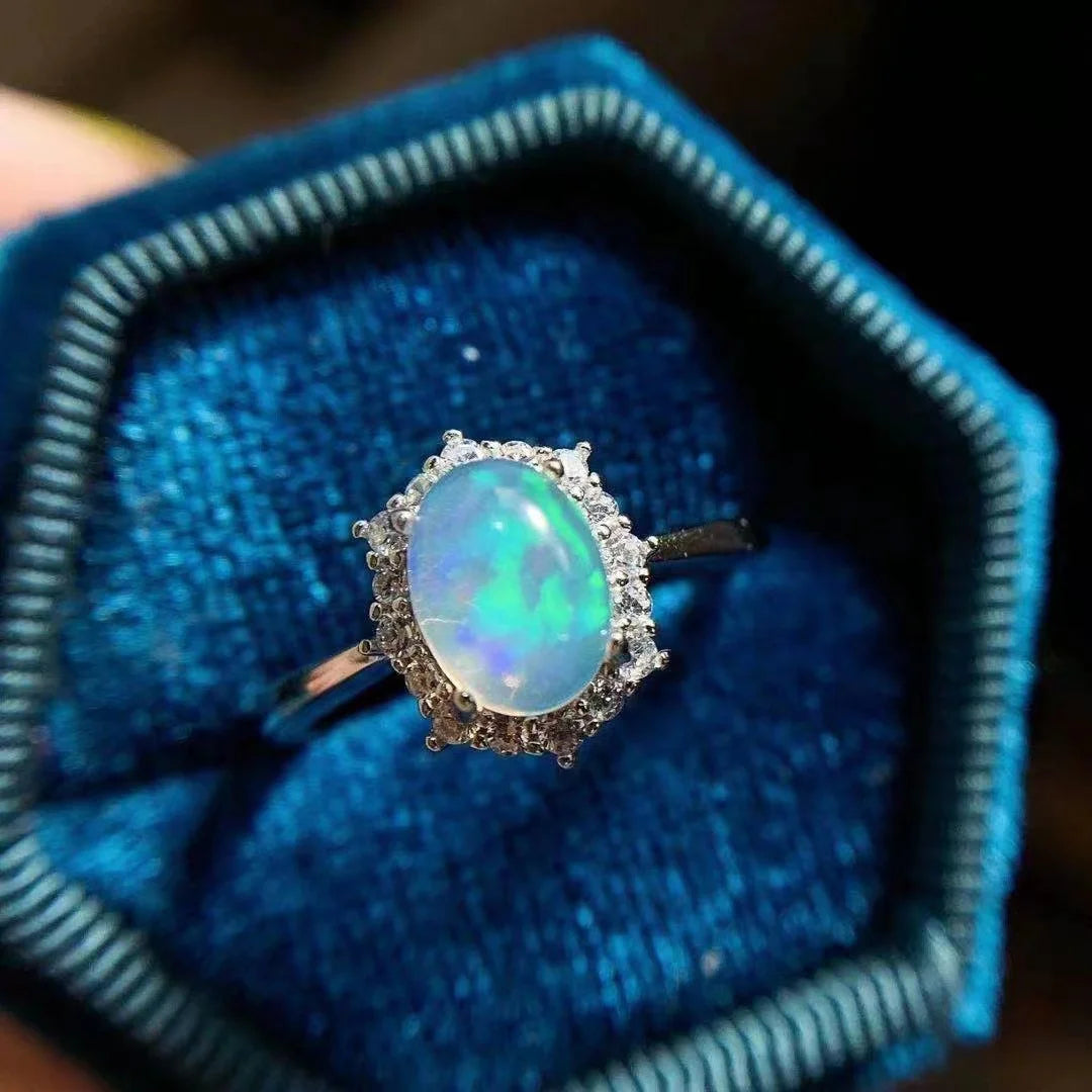 Factory Wholesale Religious 925 Sterling Silver 6mm*8mm Oval Cut Natural Opal Classic Wedding & Party Rings for Ladies