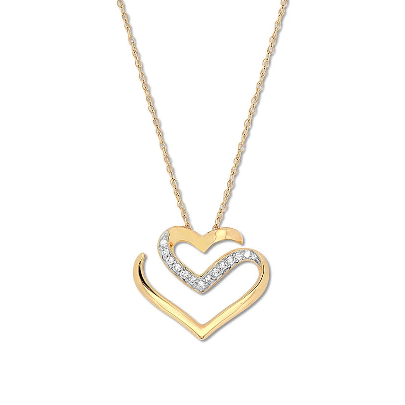 Wholesale Fine Jewelry 925 Silver Valentine's Day Loves Unique Design Double Heart Hollow Out Zircon Pendant Necklaces for Women