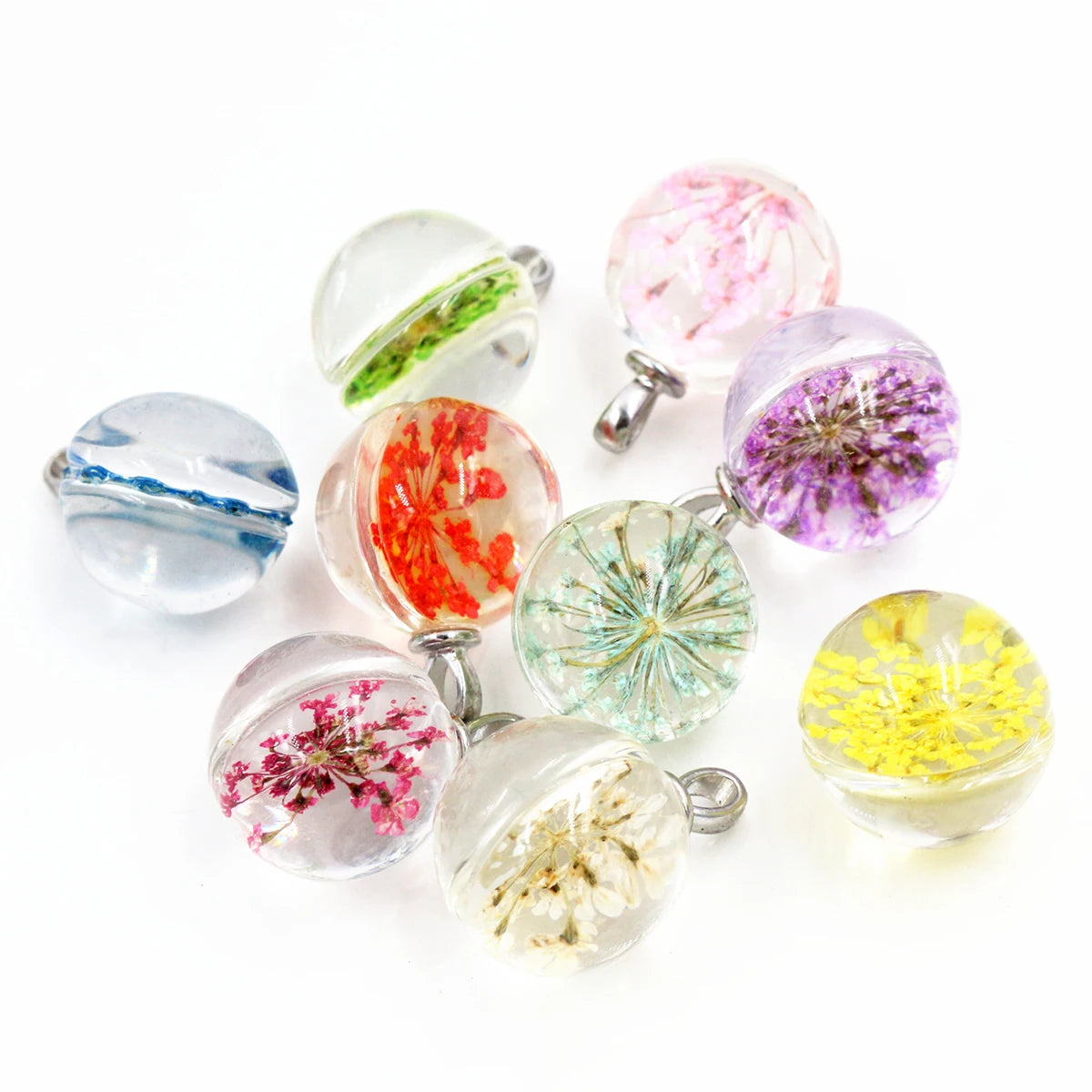 5pcs 25x18mm Jewelry Crystal Glass Real Mix Colors Dried Flower Ball Necklace Pendant;For WomenGirl Gifts