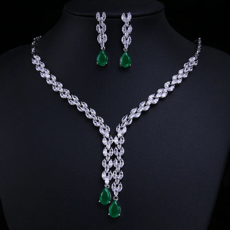 Tiktok Wedding Jewelry Sparkling Bridal Diamond Necklace Earrings Set Beautiful Zircon Jewelry Set for Women Girls