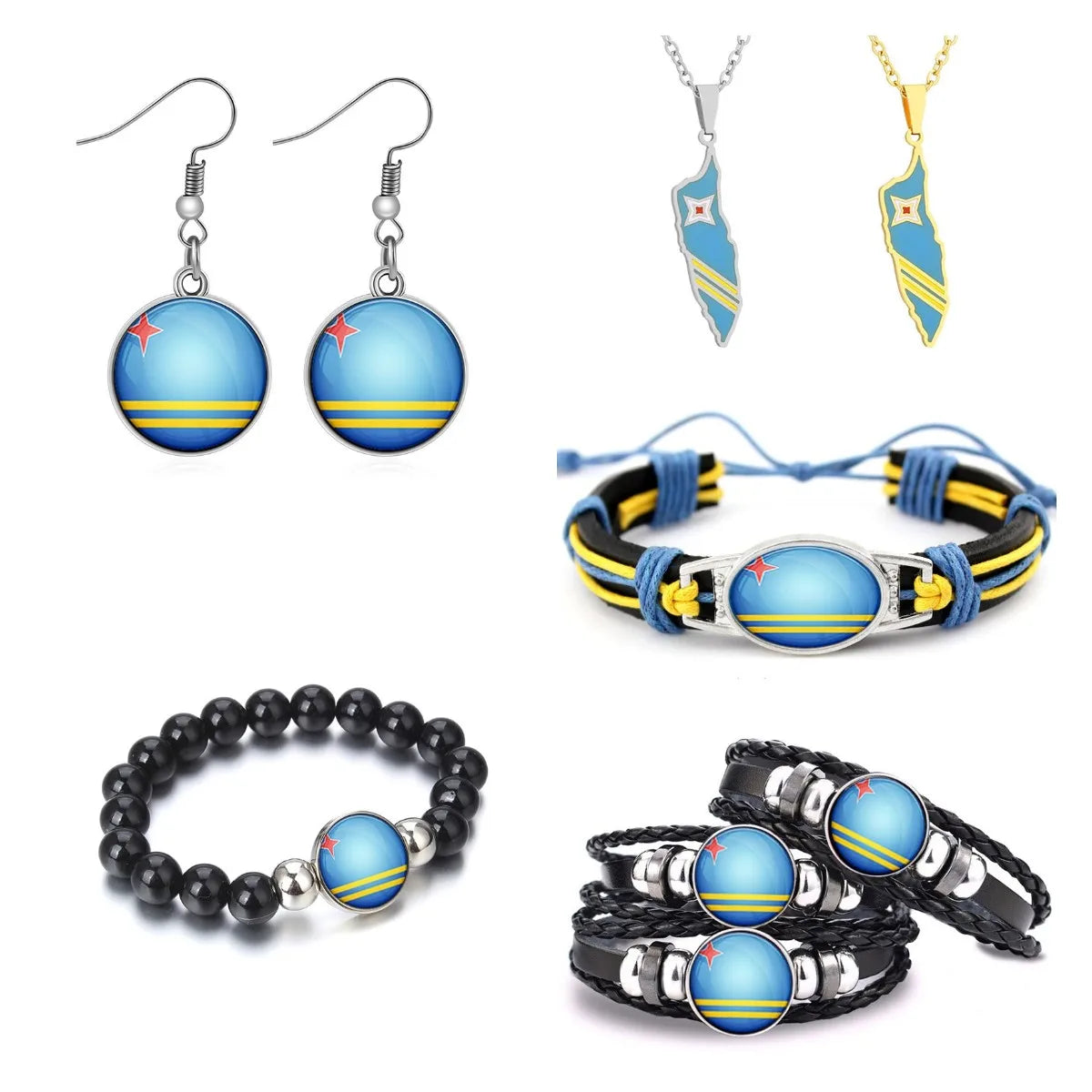 60 Designs Manufacturer Aruba Flag Charm Map Pendant Key Chain Ring Cuff Link Tie Clip Necklace Bracelet Earrings Jewelry Set