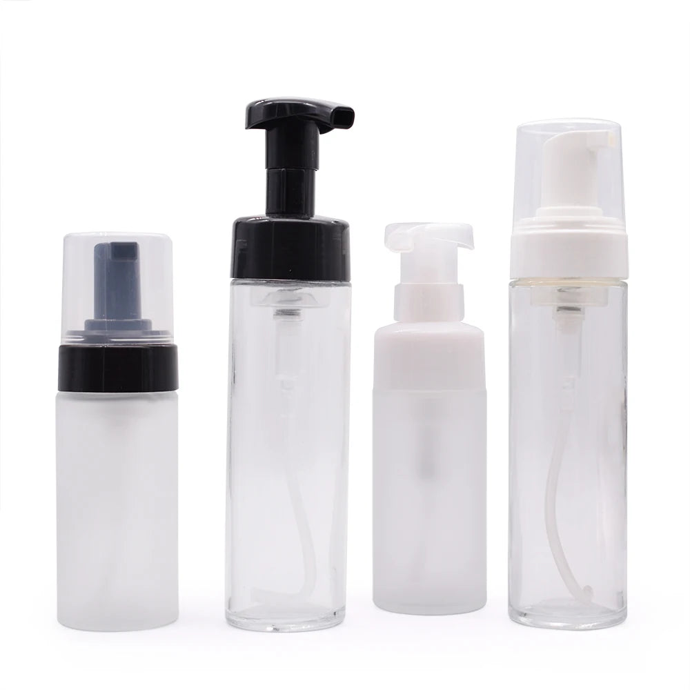 Wholesale 100ml 150ml New Design Empty Clear Frost White Black Facial Cleanser Skin Cleanser Hand Soap Glass Foaming Pump Bottle