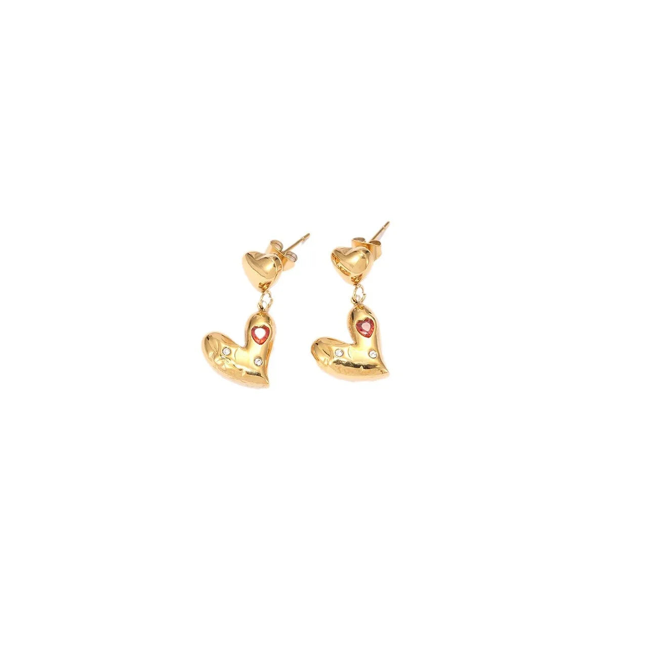Designer Luxury Women's Heart-Shaped Chunky Dangling Earrings Gold Plated Stainless Steel Drop Hoop Earings