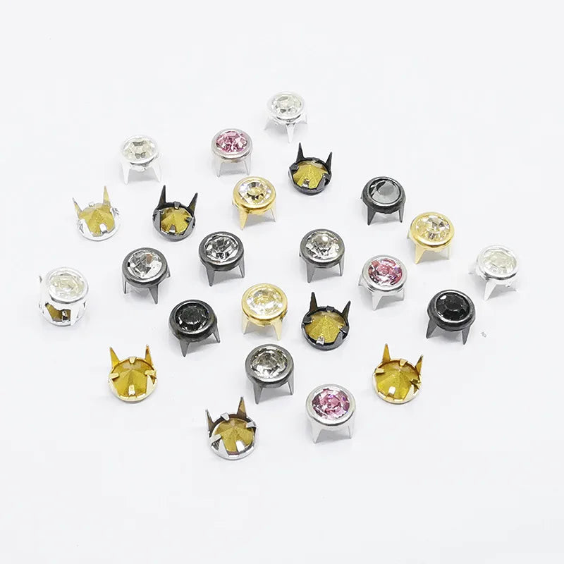 DIY 7mm Glass Rivets 4 Claw Copper Rhinestone Studs Acrylic Rivets for Leather Bags Jacket
