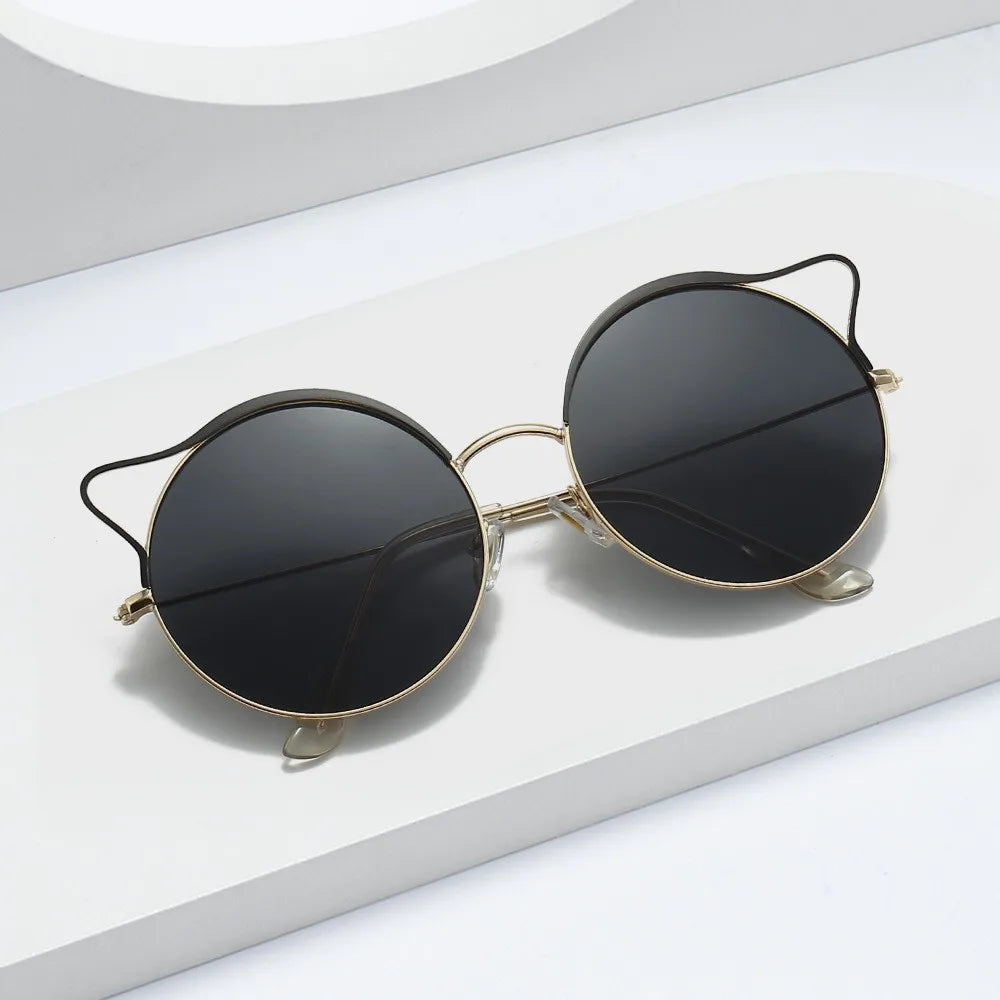 Unique Design cat Ear Round Frame Ladies Sunglasses Colorful Metal Eyeglasses