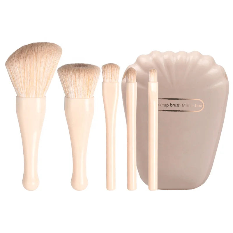 New Portable Beauty Tool Cosmetic Mirror and Makeup Brushes Set Eye Shadow Trade Assurance Synthetic Hair Skin-friendly 5 in 1