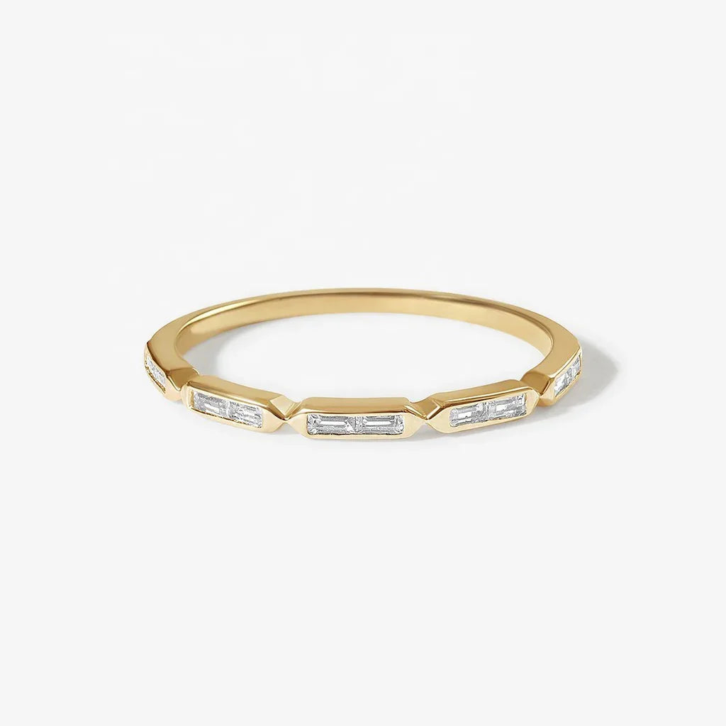 LOZRUNVE Shinning Jewellery 925 Silver New Dainty Baguette Half Eternity Stackable Ring