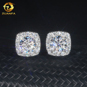 Wholesale Price 5mm-8mm Moissanite Stud Earrings Halo Earrings 925 Sterling Silver Screw Iced Out Hip Hop Earring for Women Men