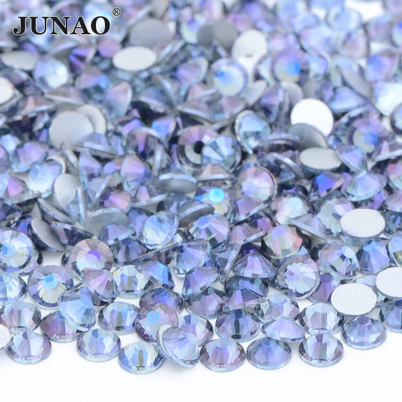 JUNAO Wholesale SS3- SS50 Non Hotfix Round Crystal Strass Purple Gost Flatback Glass Rhinestones for DIY Crafts