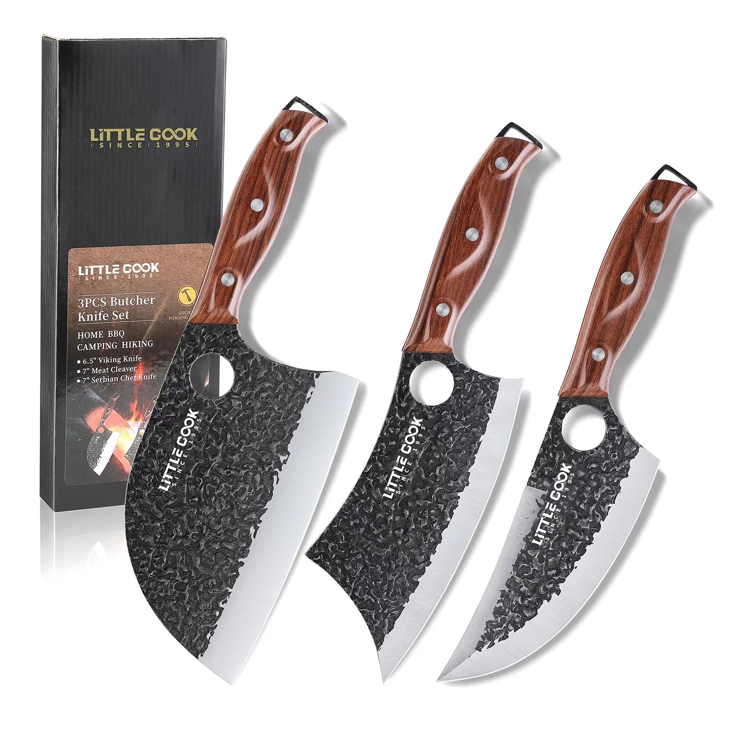 Little Cook 3-Piece Stainless Steel Kitchen Knife Set Ambidextrous Design Sharp Edge Durable for Cutting