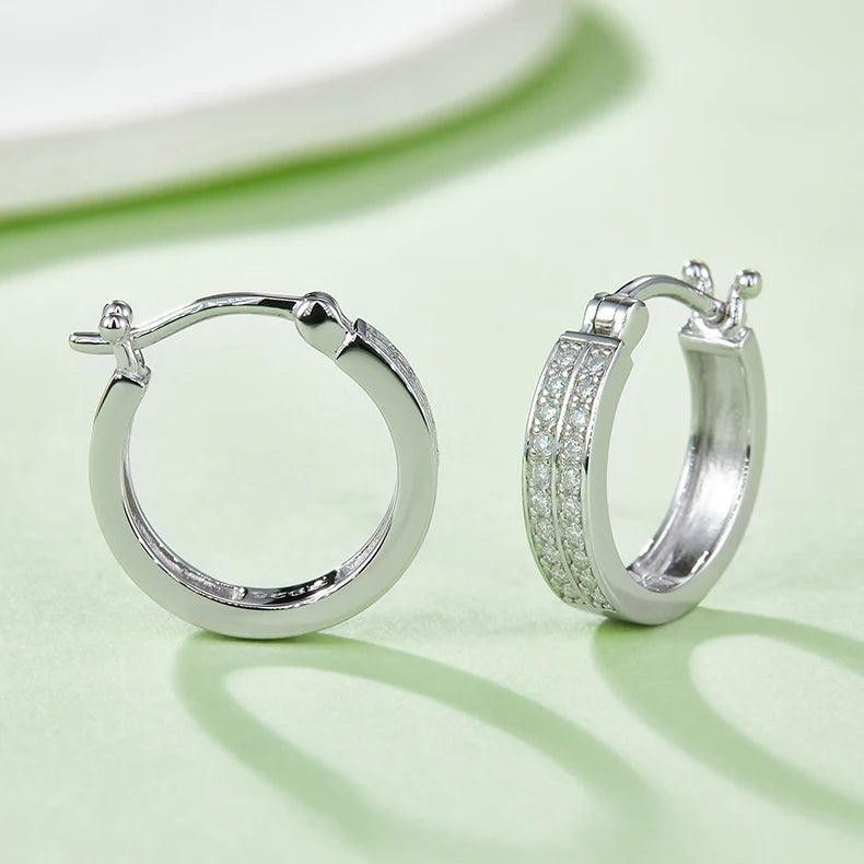 Abiding Jewelry Hoop Earrings Sliver Moissanite Earrings Locking Backs 925 Sterling Silver Diamond Moissanite Earrings