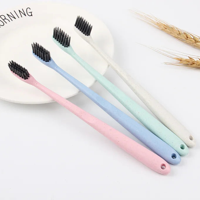 New Selling Colorful Handle Plastic Toothbrush Biodegradable Wheat Straw Extra Soft Bristles Toothbrush