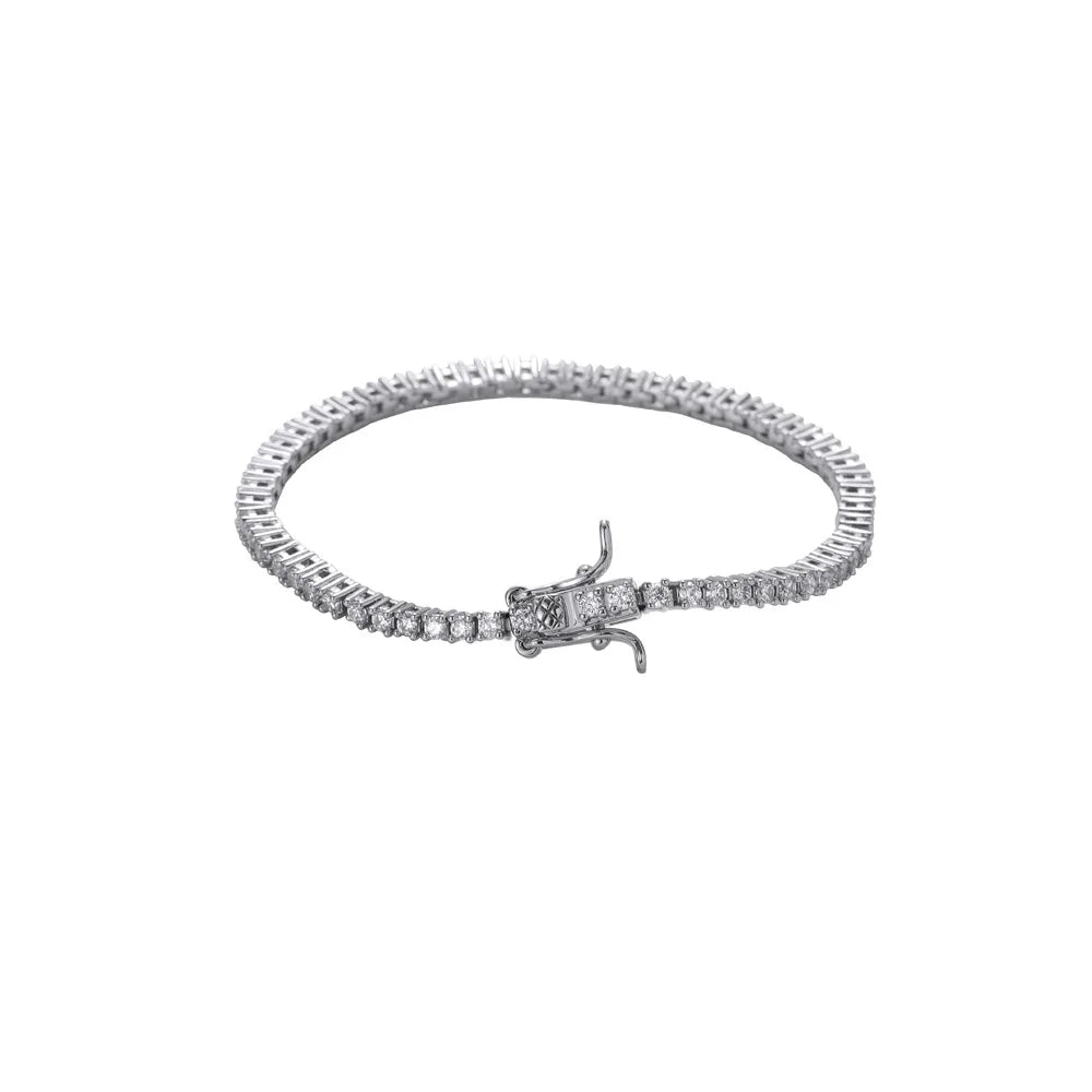 2.5mm Gold Plated Tennis Bracelet with Zircon Stones 18K Gold and Rhodium Charm Bracelets for Party or Gift