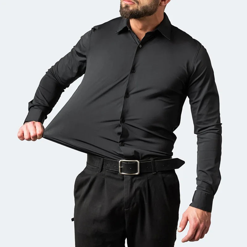 XxS-3XL 55-105KG Men's Four Sided Elastic Shirt Non Iron Anti-wrinkle Resistant Men's Shirt Minimal Business Anti-wrinkle Shirt