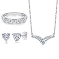 Heart Zircon Half Eternity Band Ring Necklace and Earrings Jewellery Sets 925 Sterling Silver Heart CZ Jewelry Set