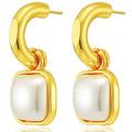 Premium Light Luxury Brass Electroplated 18k Gold Vintage Square Pearl Stud Earrings Detachable Unisex Jewelry Customized