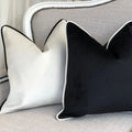 Milk White Black Throw Pillow Covers With Black Piping Soft Velvet Decorative Cushion Case for Sofa Bedroom/