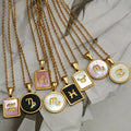 No Tarnish Jewelry 18K Gold PVD Plated Stainless Steel Black White Pink Shell Square Round 12 Zodiac Signs Pendant Necklace