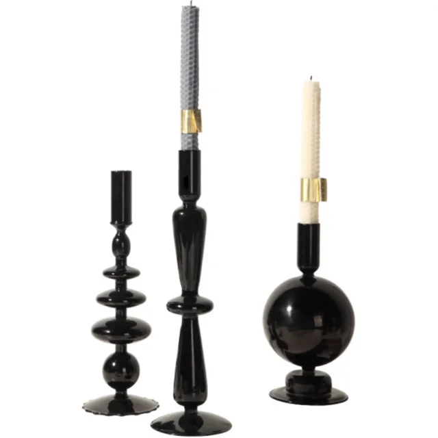 Best Selling Candle Candlesticks Romantic Candlelight Black Stand Decoration Glass Candlestick Holder