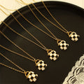 Cute Unique Bag Pad Lock Checker Jewelry Black White Enamel Gold Plated Stainless Steel Lock Pendant Necklace